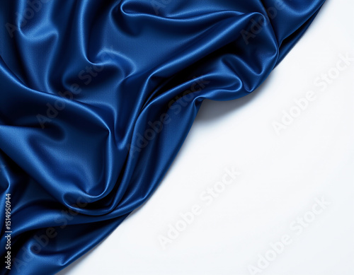 Luxurious blue satin fabric drapes elegantly, showcasing its smooth texture and rich color against clean background. fabric sheen adds touch of sophistication and depth to any design