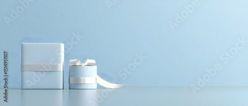 Light Blue Gift Boxes With White Ribbon