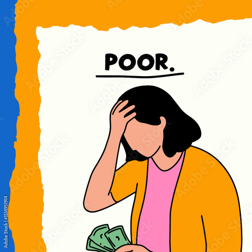 Economic strain: Illustrative representation of financial hardship, showing a person's distress. This minimalist image conveys the emotional and economic challenges of poverty. 