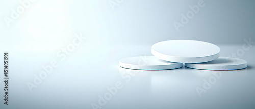 White Circle Podiums On Light Blue Background