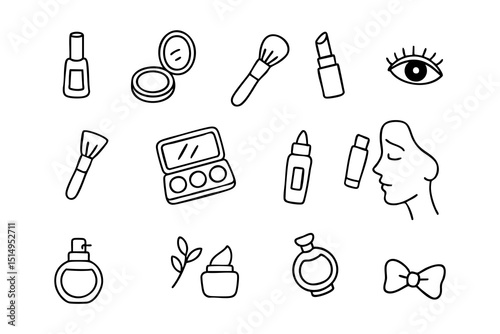 Beauty sticker set, various types of beauty tools. Flat vector design elements. Beauty themed set