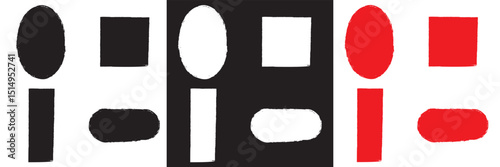 Brush frame rough  box shape set. Text box frame rough grunge style.  paint shape element. Hand drawn texture grunge brush  text border.  Vector illustration. isolated on white and black background. 