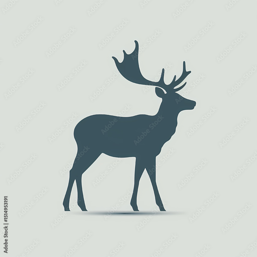 Obraz premium Deer Silhouette: A striking silhouette of a majestic deer with large antlers, poised elegantly against a soft backdrop, perfectly embodies the essence of grace and wilderness.