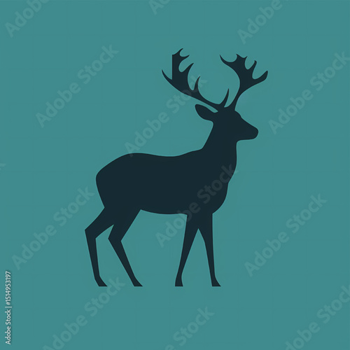 Deer Silhouette: A striking silhouette of a majestic deer, its intricate antlers proudly displayed against a captivating teal backdrop, showcasing the elegance of wildlife in graphic form.