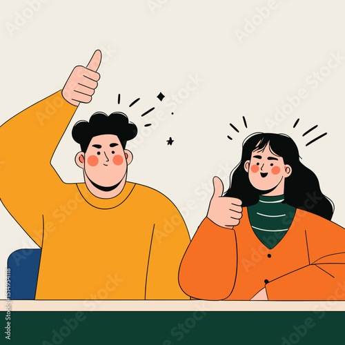 Thumbs Up Duo: A pair of individuals, exuding positive energy and approval, flash the "thumbs up" gesture, symbolizing agreement and endorsement.