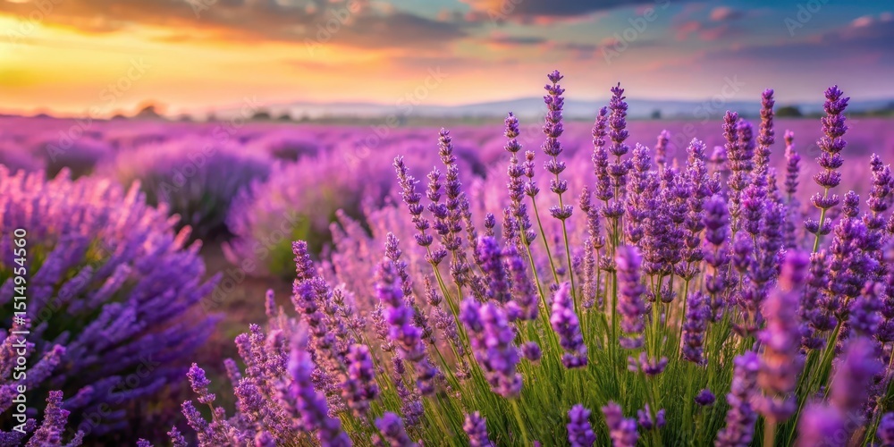 Obraz premium Colorful lavender fields with tall purple flowers swaying gently in the breeze on a warm summer day , lavender fields, warm weather