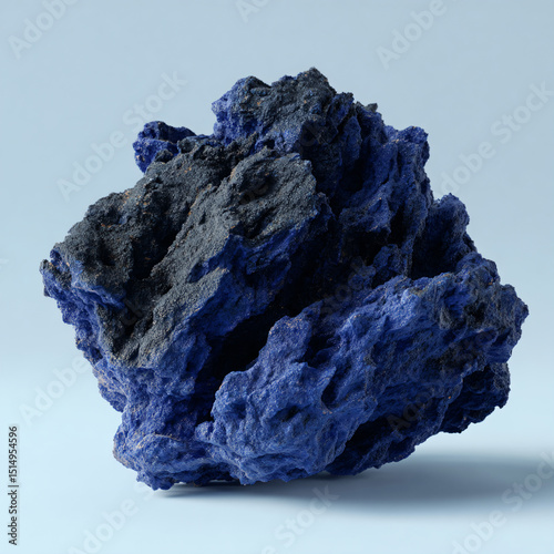 a blue rock with a black substance on it