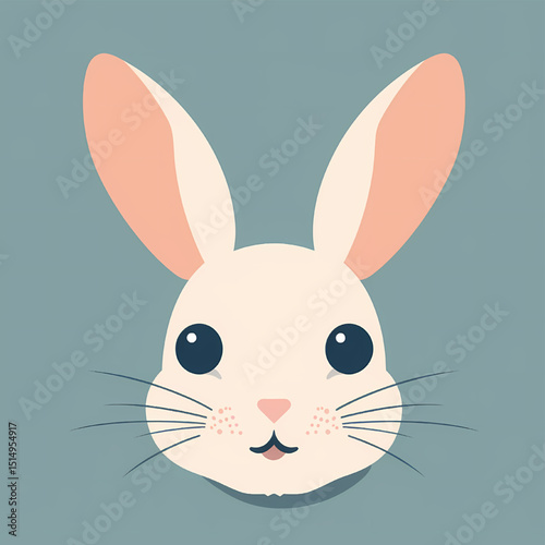 Gentle Bunny's Portrait: An adorable cartoon of a bunny stares sweetly, featuring captivating eyes and an inviting visage, all against a simple backdrop. 