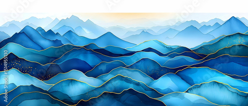 Abstract Blue Mountains Landscape With Gold Accents