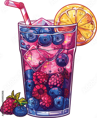 Cocktail with ice and berries