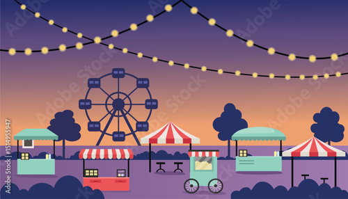 Amusement park illustration. Food festive. Bazaar food and drink. Street party.