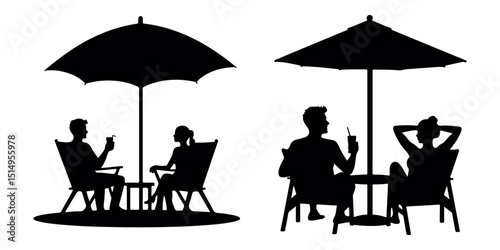 Summer Vacation Elements Illustration Set with Beach chairs Accessories and Tropical Fun white background.