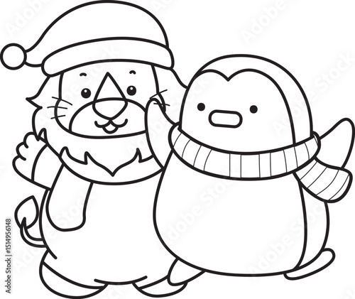 Outline of Cute Lion icon. Lineart of Funny baby Lion animal series stock illustration. life of fluffy Lion designs.