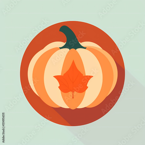 Autumnal Pumpkin Icon: A flat lay style pumpkin icon with autumnal color scheme, evokes the warmth of autumn and harvest season. 