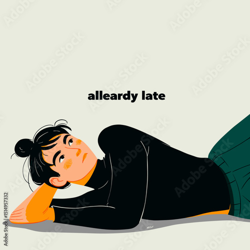 Already Late: A person lies on the ground, looking upward with a pensive expression, conveying a feeling of being late or behind schedule.