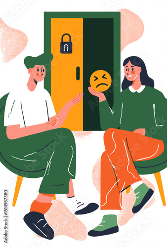 Empathy and Reflection: A delicate illustration of two individuals engaged in empathetic dialogue. a poignant scene evokes contemplation, introspection, and emotional support.
