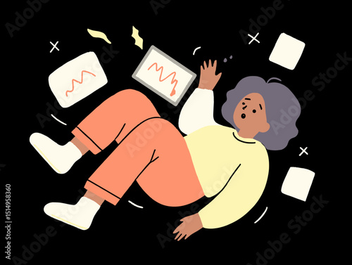 Market Downturn: Illustrative depiction of distress during a financial market decline, with falling charts and a concerned individual.