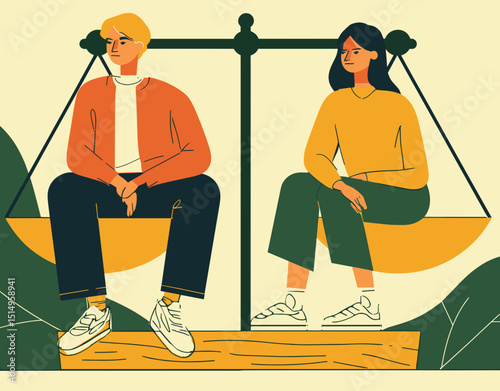 Balance in Society: An illustration shows a person on either side of a balanced scale, embodying fairness and societal harmony.
