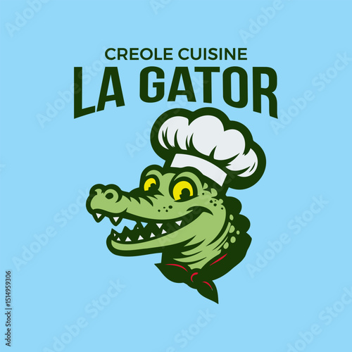 vector logo of alligator head wearing chef hat 