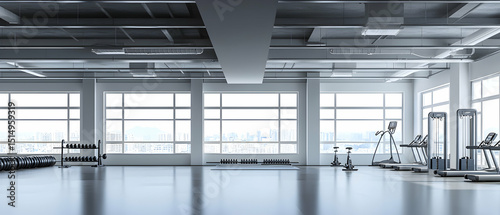 Modern Empty Gym With City View