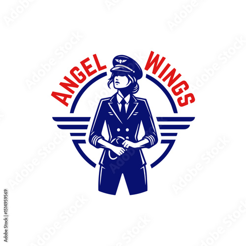 vector logo of woman pilot with wings 