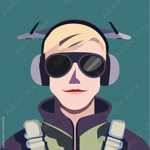 Skybound Dreamer: This striking graphic illustration depicts a determined pilot with cool sunglasses, poised for flight, a symbolic representation of aviation. 