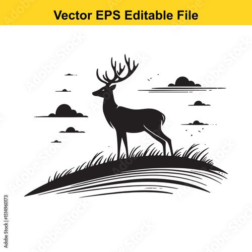 Whitetail Deer Line Art - Minimalist Western Sketch for Logo, Branding & Wall Decor