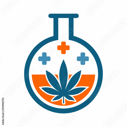 Flat Vector Logo of Cannabis and Flask Symbol