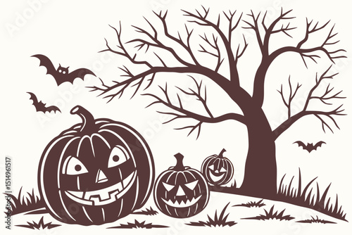 Set of Halloween Scary Pumpkins Cut Isolated on Transparent Background PNG

