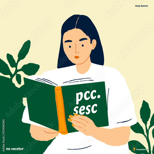 Reading and Learning: A woman is engrossed in a book, a symbol of education and the pursuit of knowledge. This illustration captures the essence of academic focus and intellectual exploration.