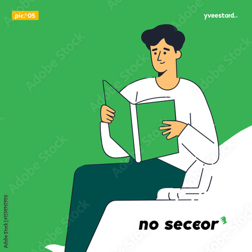 Serene Literary Journey: An illustrated man is absorbed in reading a book, symbolizing the pleasure of knowledge and intellectual exploration against a calming background.