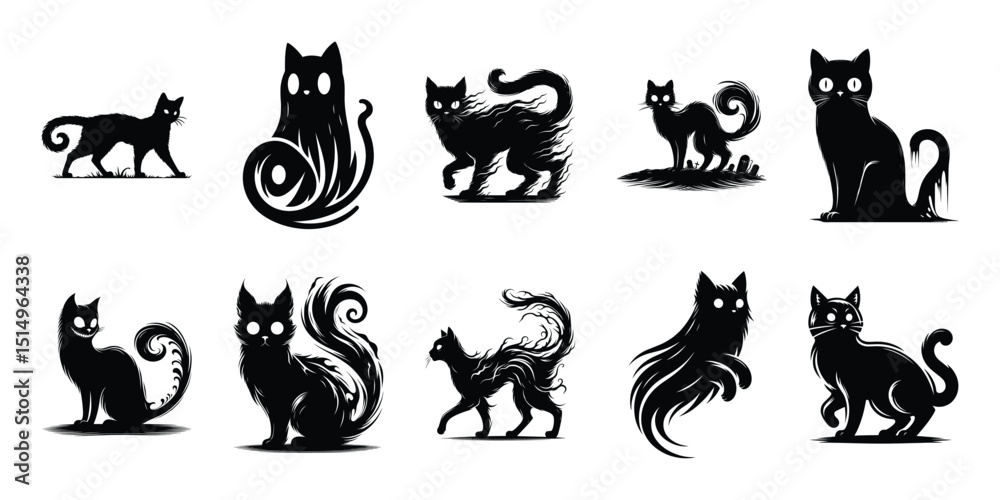 Naklejka premium Haunted cat bundle black silhouette