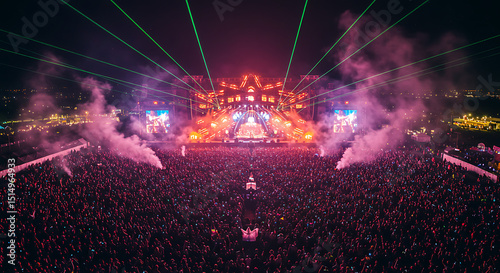 Epic Night at Massive Outdoor Music Festival Concert Stage, Crowd, Lights