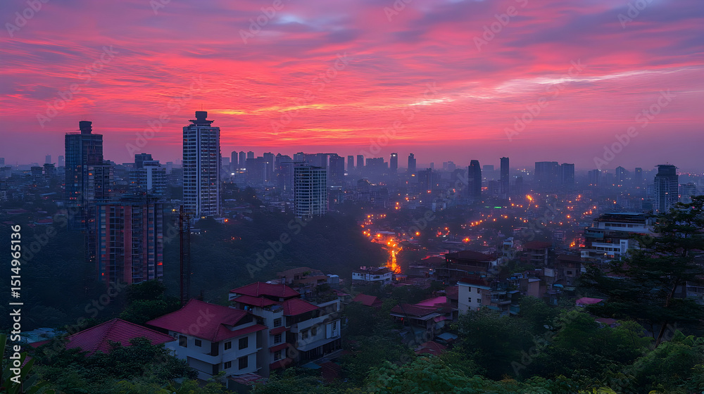 Fototapeta premium Cityscape Sunrise Illustration