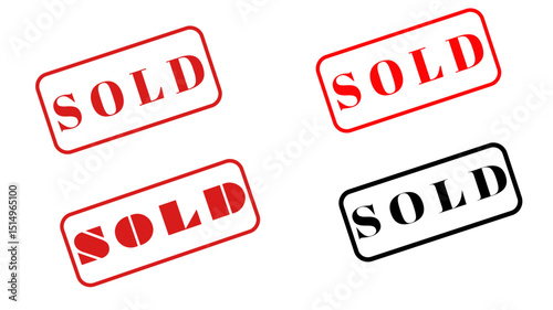 The image shows four "SOLD" stamps, likely for real estate purposes. The stamps are red except for one that is black. "SOLD" is written in bold, block letters.