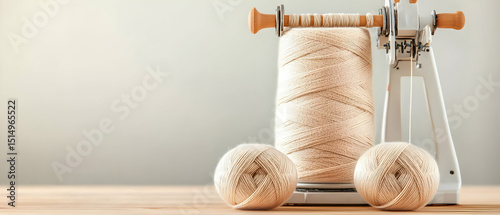 Beige Yarn Winder On Wooden Table