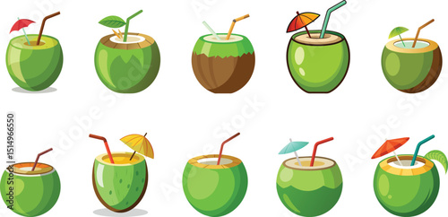 Coconut drink logo set vector illustration