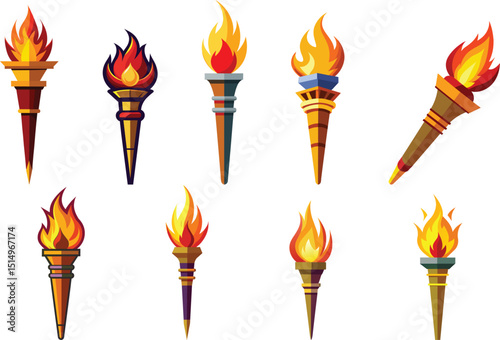 Fire torch logo set vector illustration