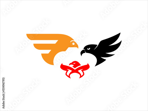 contrasting falcon bird logo facing each other.