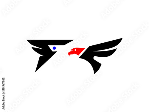 contrasting falcon bird logo facing each other.