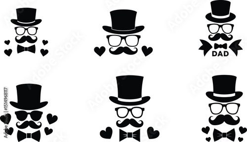 Happy Father's Day design with hat, glasses, and mustache set vector illustration