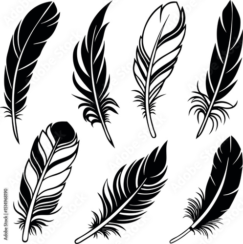 Elegant black feather silhouettes vector illustration for creative designs and decorative purposes