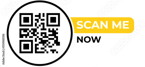 QR Code Scan Me Now:  Circular Design with Bold Yellow Call to Action