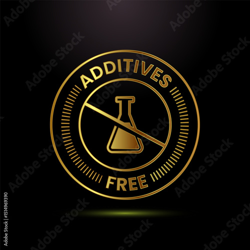Additives free icon design illustration. No additives label badge in gold color style