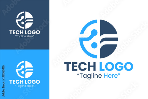 Innovative Tech Logo with Digital Circuit Design and Blue Accents