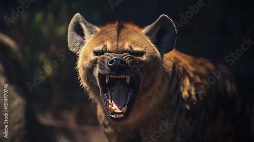 Roaring Hyena Close-up Showing Sharp Teeth in a Wild Setting