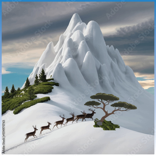 winter mountain landscape with snow