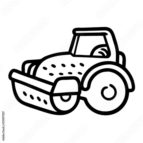 icon of a steamroller vehicle in a simple outline design  