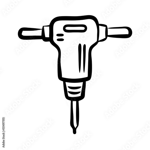 Hydraulic hammer illustration in black and white on a transparent background  