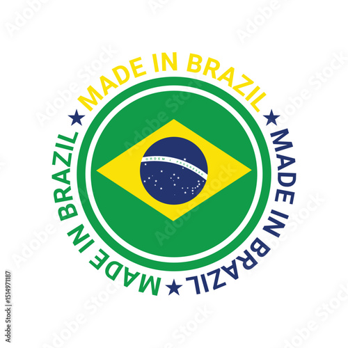 made in brazil sign circle logo vector design with brazil flag element	